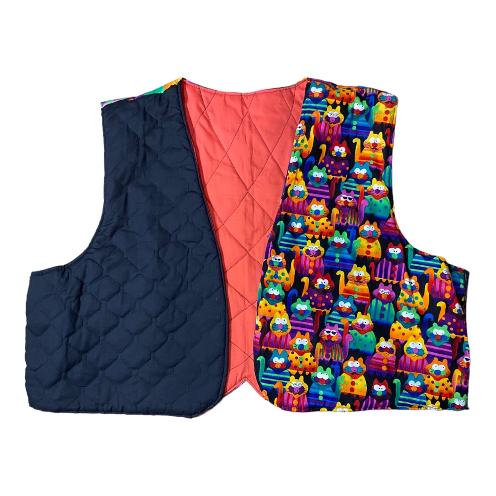 Handmade Quilted oversized Rainbow Cat Vest M/L